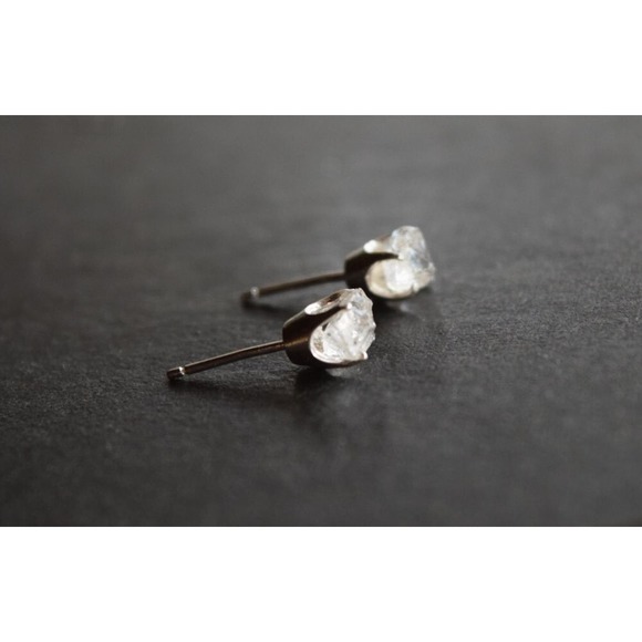 raw stone earrings, natural gemstone studs in sterling silver, crystal e… - Picture 3 of 4
